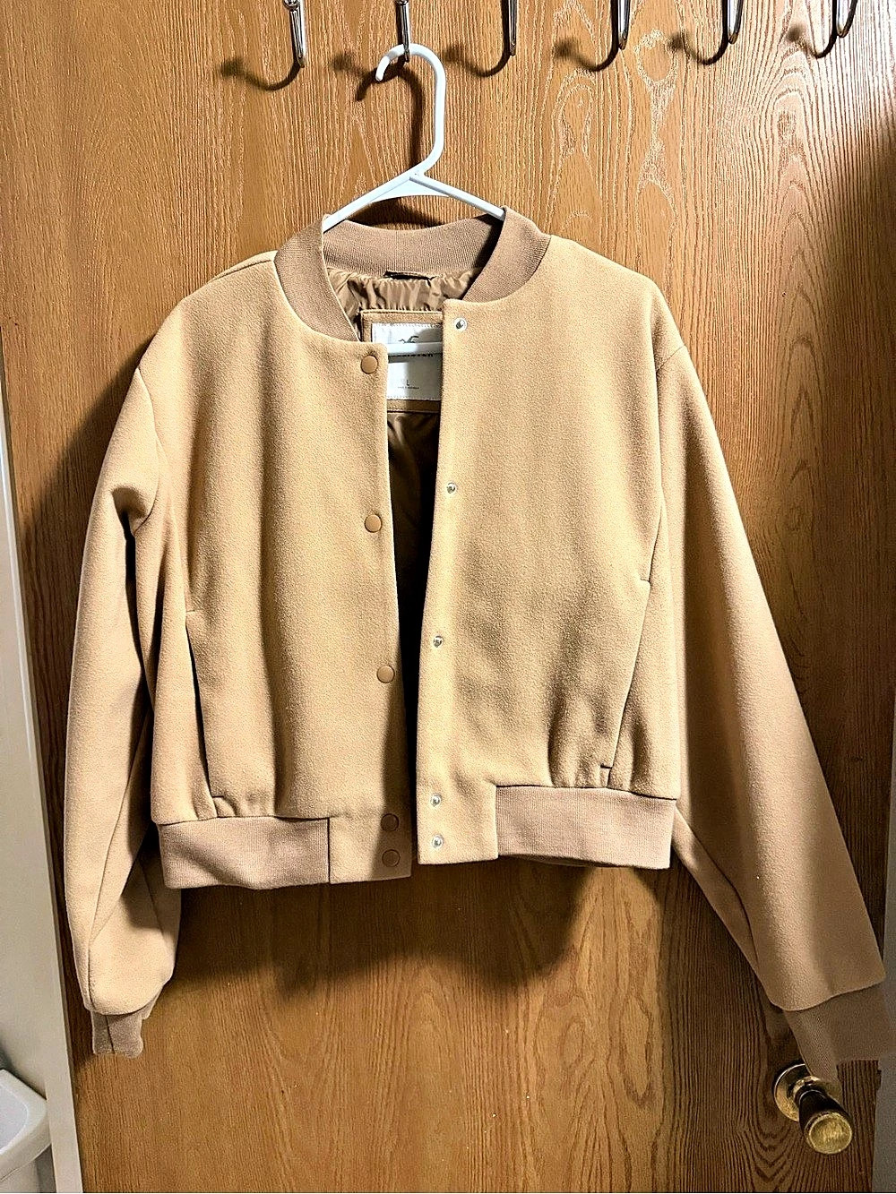 Hollister Cropped Wool Bomber Jacket Women's Brown Size Large